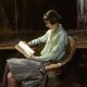 painting of a girl reading a book sitting down