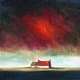 A Cottage with a red roof sitting under a crimson coloured cloud - Irish Art Greeting Card Padraig McCaul