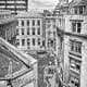 black and white photogrpah of Trinity street Dublin showing the architectural detail